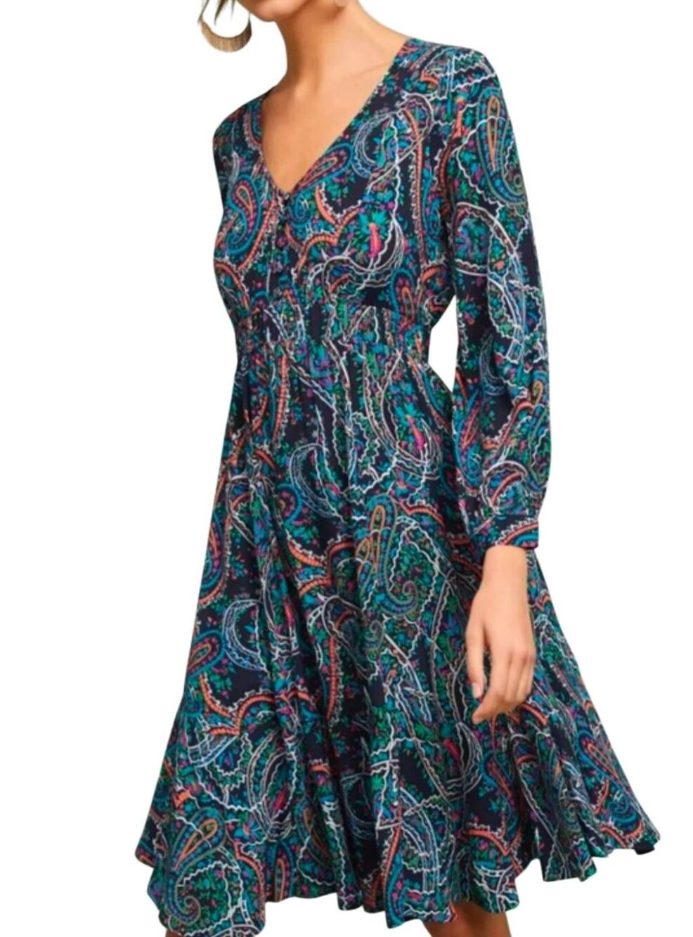 Anthropologie Maeve Maplewood navy multi paisley knee length dress womens S
